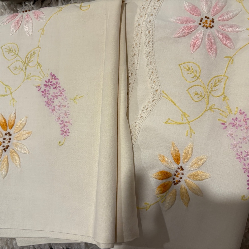 Floral Embroidered pillow covers in Cream and Pink